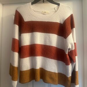 Striped Sweater in White, Red, and Brown